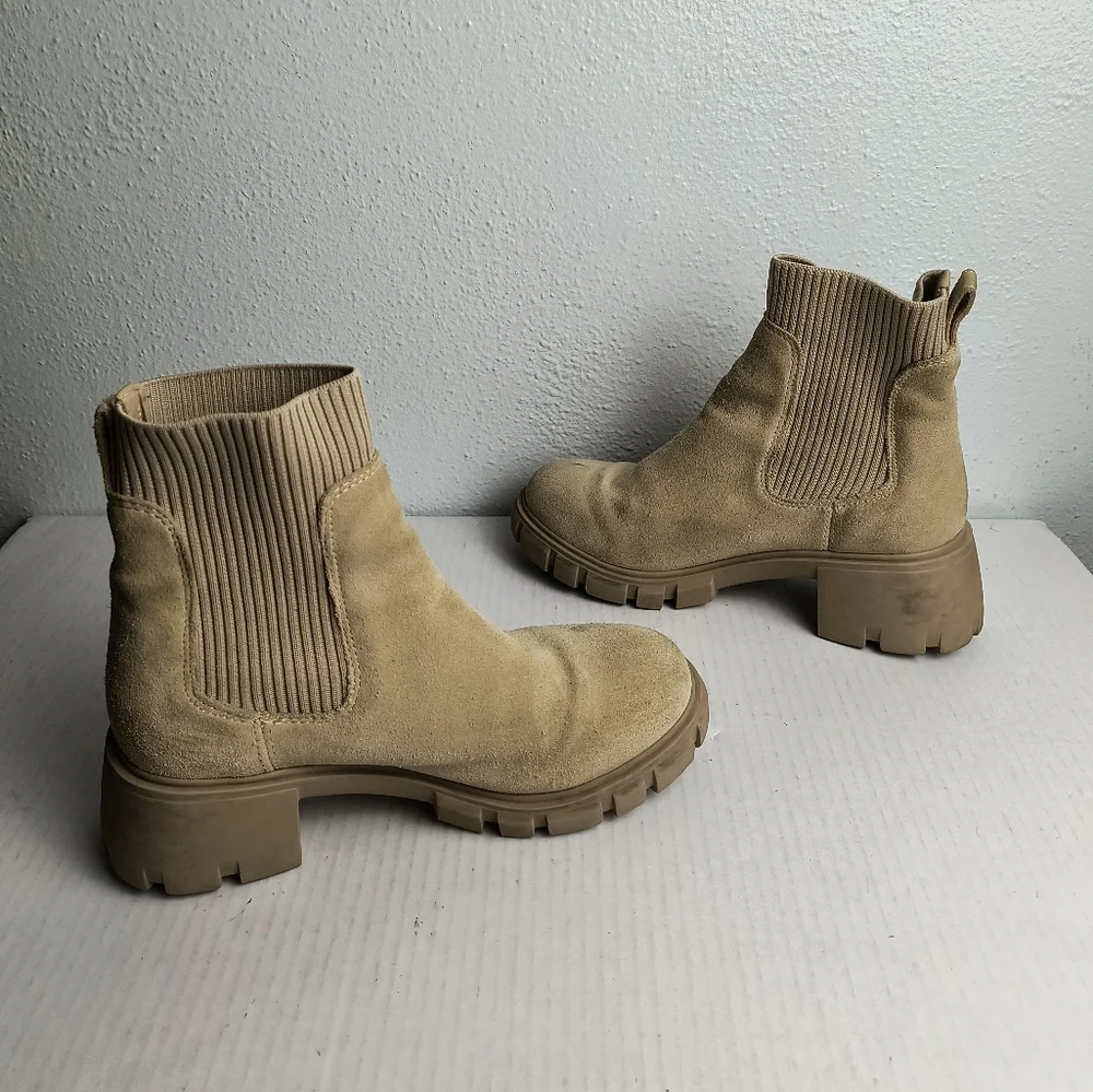 Steve Madden Hayle 7.5 Tan Platform Chelsea Chunky Boots Shoes